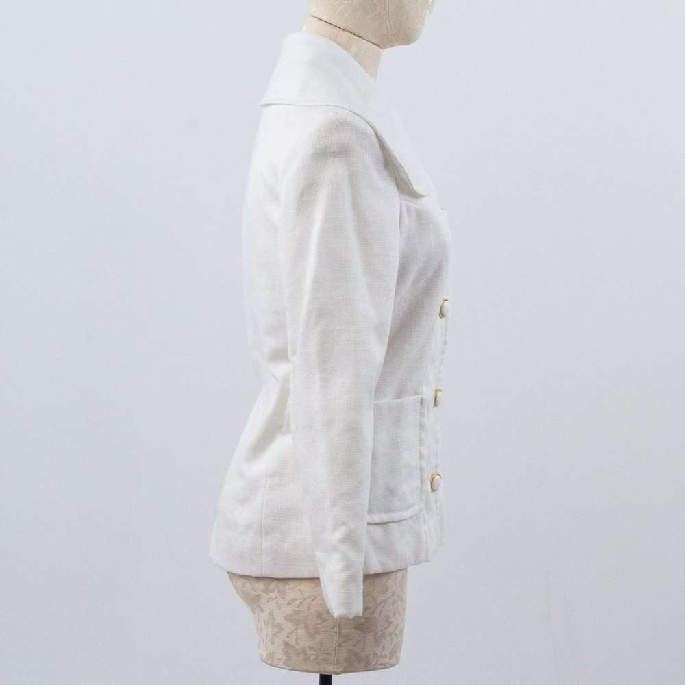Vintage 50s 60s M Peter Pan Collar Jacket White - Picture 3 of 8